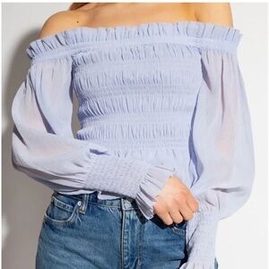 ALLSAINTS Lara Off-the-Shoulder Top in Gentle Lavender, size 0